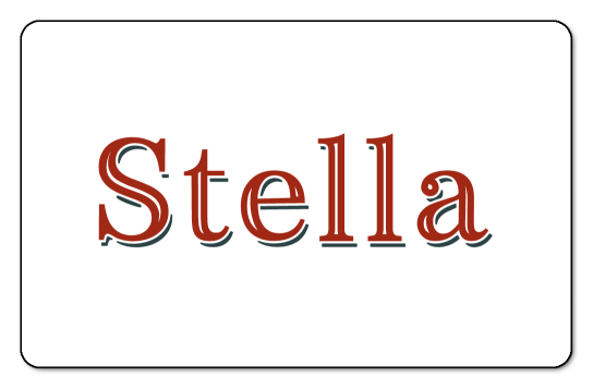 Stella in red text in a white background